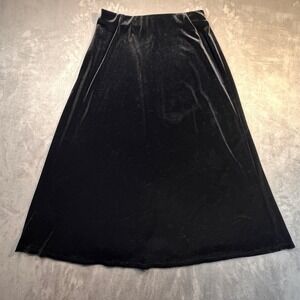 Vtg 90s Croft & Barrow Midi Skirt Women M Black Velvet Elastic Waist Stretch USA